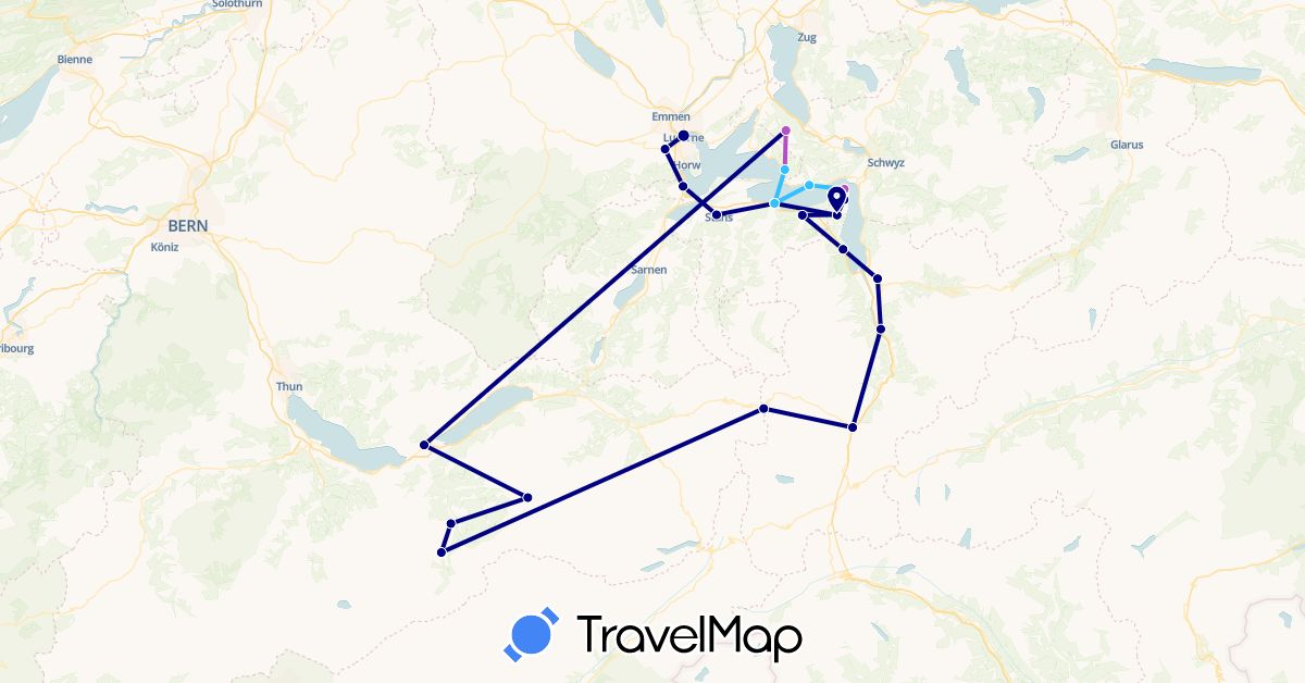 TravelMap itinerary: driving, train, boat in Switzerland (Europe)
